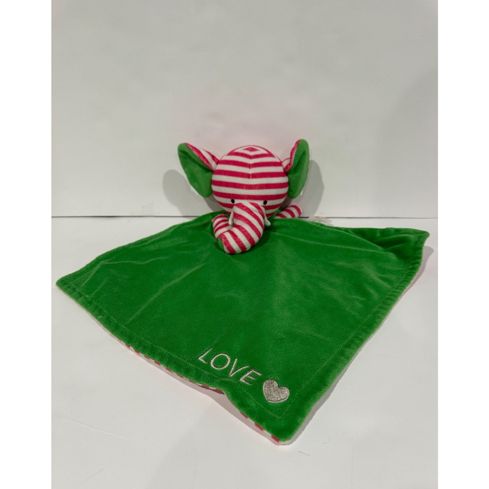 Poetic Plush Bella Tunno Pink Green Elephant Lovey Security Blanket Stripe LOVE